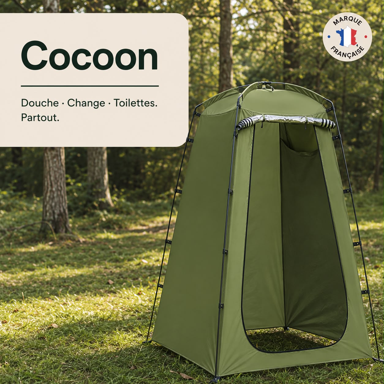 Cocoon - Douche, change, toilettes. Ton espace privé, partout.