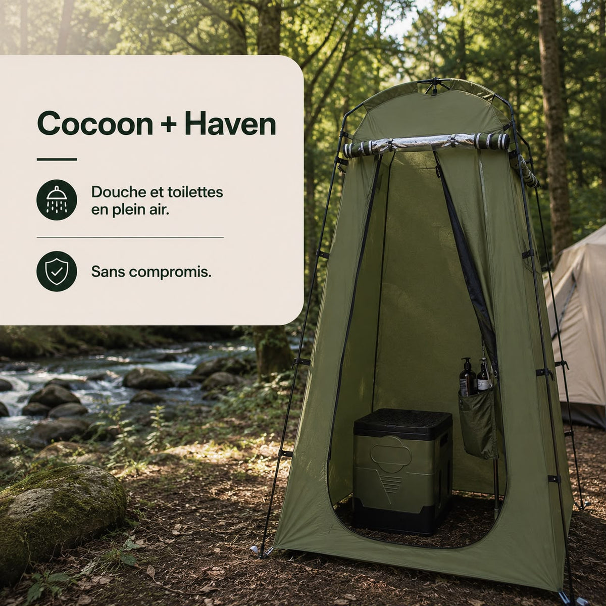 Cocoon - Douche, change, toilettes. Ton espace privé, partout.